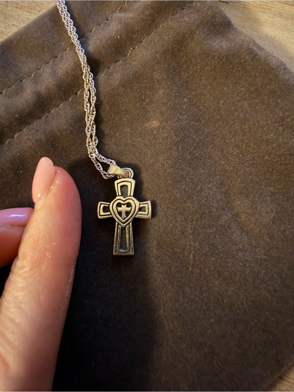 Retired James Avery Sterling Silver Cross Pendant Necklace with Heart Detail